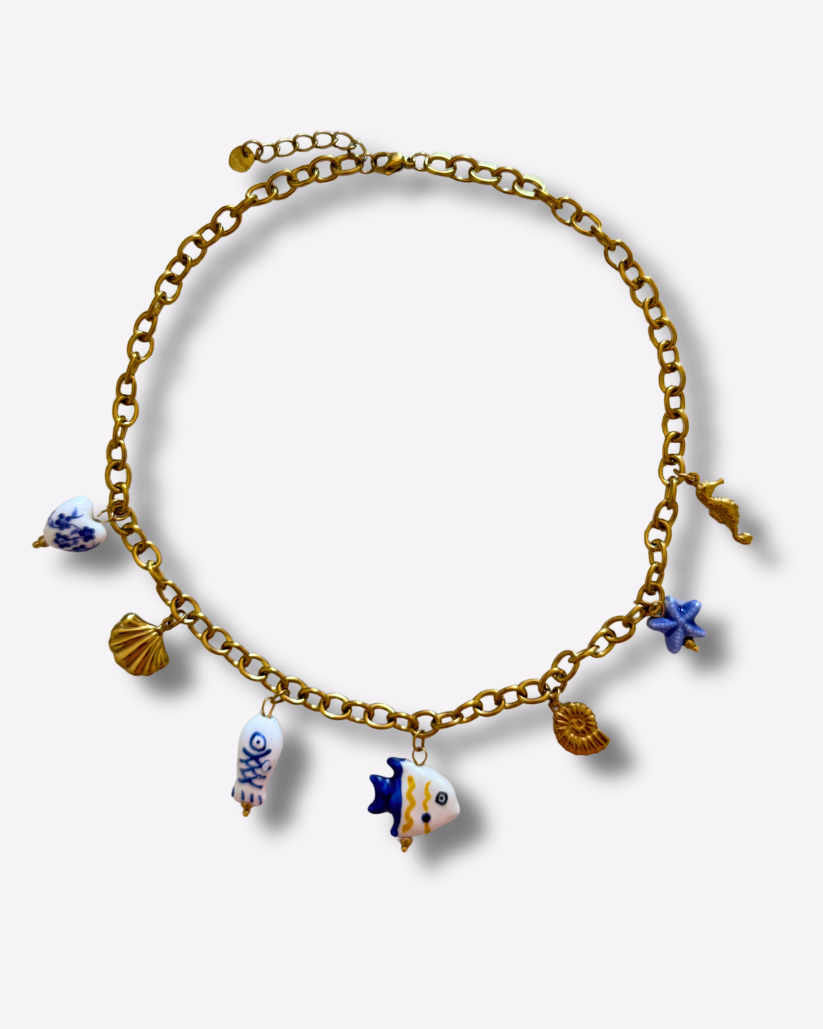 Steel necklace with yellow and blue fish